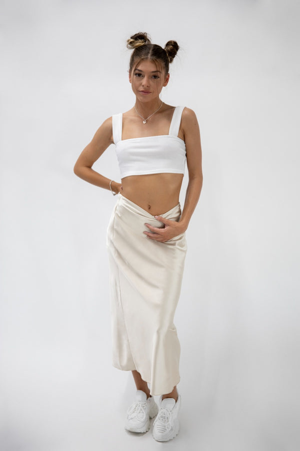 White Thick Strap Square Neck Crop Top