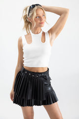 White Knitted Cut Out Crop Vest