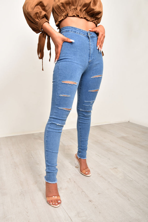 Blue Rip Distressed Disco Skinny Jeans