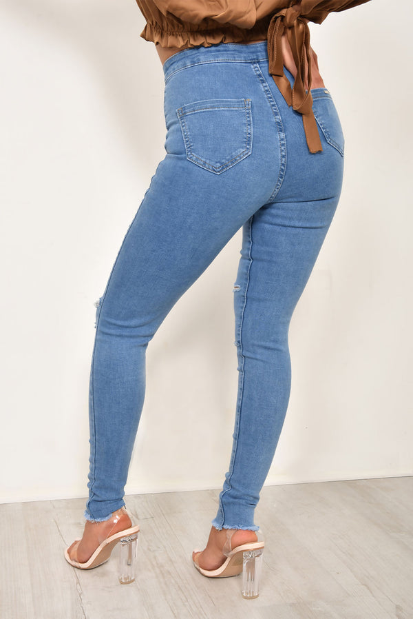 Blue Rip Distressed Disco Skinny Jeans