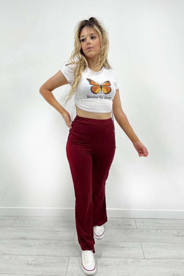 Wine Basic Ribbed Flares