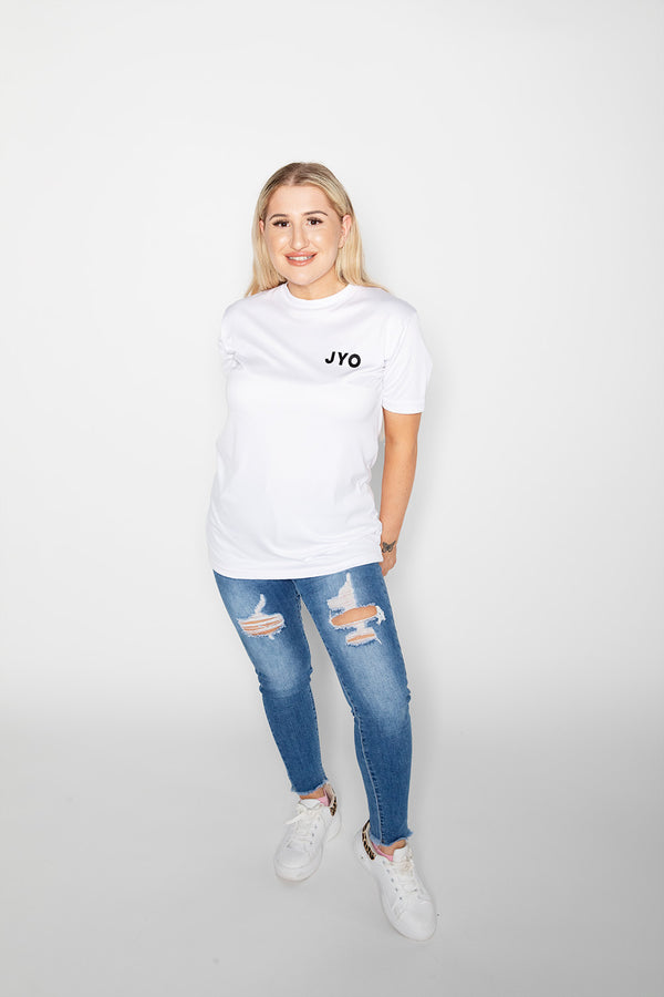 White JYO Logo Print T-Shirt