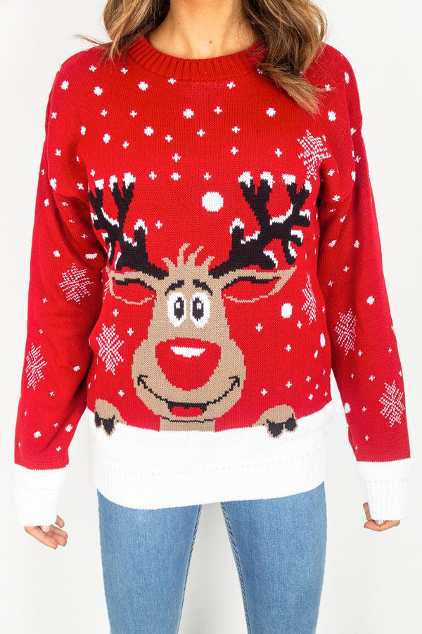 Red Reindeer Knitted Christmas Jumper