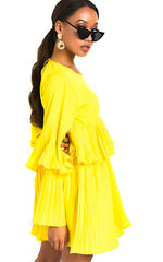 Yellow Pleated Ruffle Mini Dress