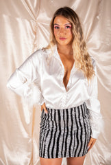 Silver And Black Stripe Sequins Mini Skirt