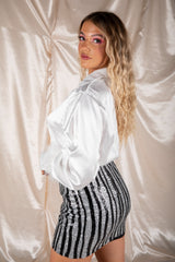 Silver And Black Stripe Sequins Mini Skirt