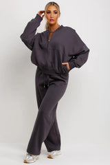 Slate Grey Bomber Sweatshirt With Straight Leg Jogger