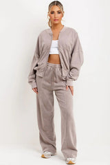 Dove Grey Acid Wash Print Bomber Front Zip Tracksuit