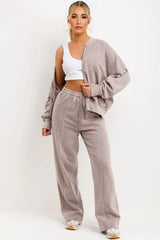 Dove Grey Acid Wash Print Bomber Front Zip Tracksuit