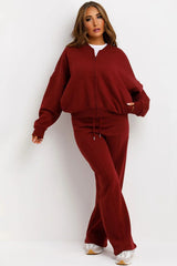 Wine Bomber Sweatshirt With Straight Leg Jogger