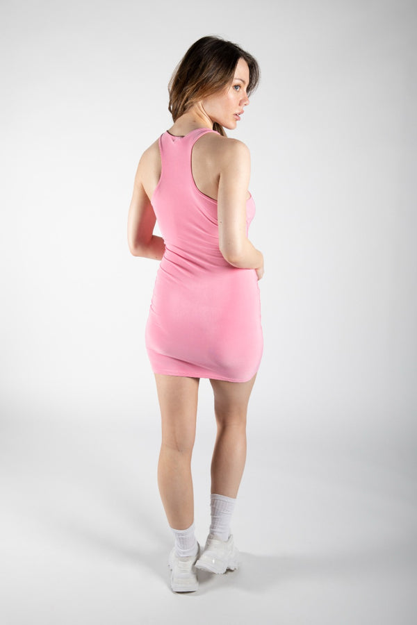 Pink Slinky Racer Neck Mini Dress