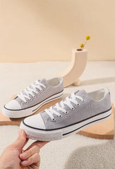 Mens Grey Lace Up Canvas Flat Trainers