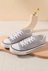 Mens Grey Lace Up Canvas Flat Trainers