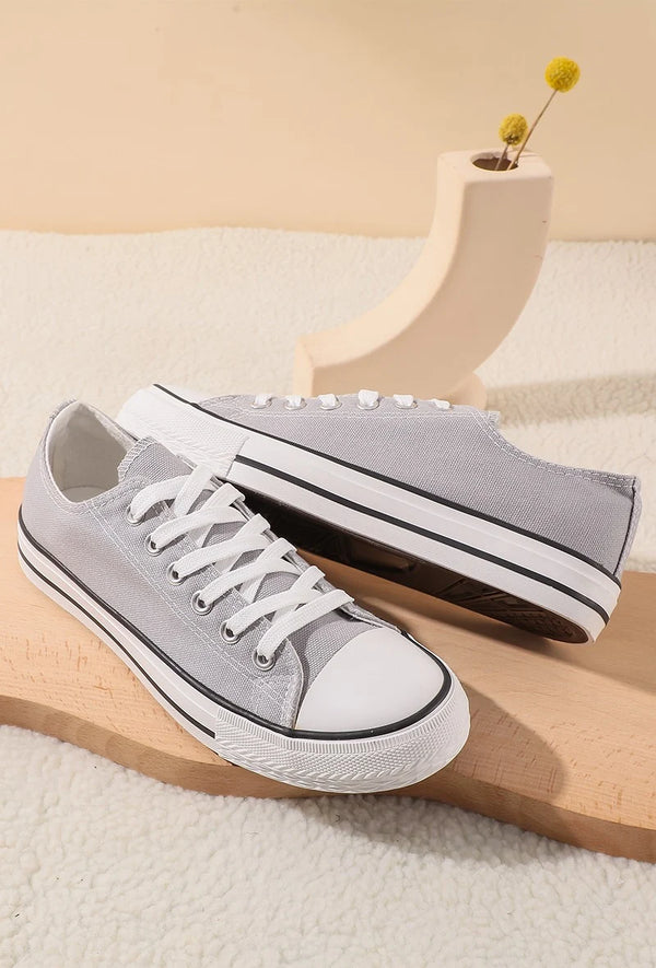 Mens Grey Lace Up Canvas Flat Trainers