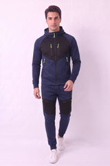 Men's Navy Panelled Hoodie & Joggers Tracksuit Set - Jack