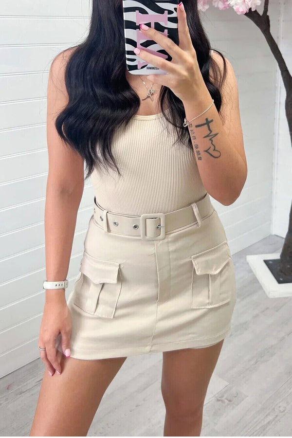Beige Belted Cargo Skorts