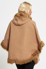 Beige Faux Fur Hooded Cape