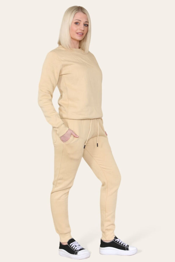 Beige Fleece Oversize Pullover Tracksuit