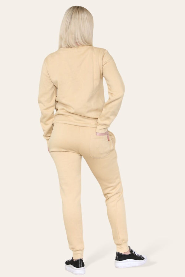 Beige Fleece Oversize Pullover Tracksuit