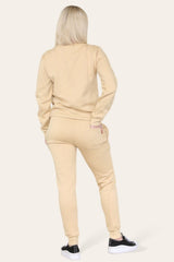 Beige Fleece Oversize Pullover Tracksuit