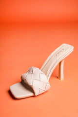 Nude Woven Front Strap Square Toe Heel 