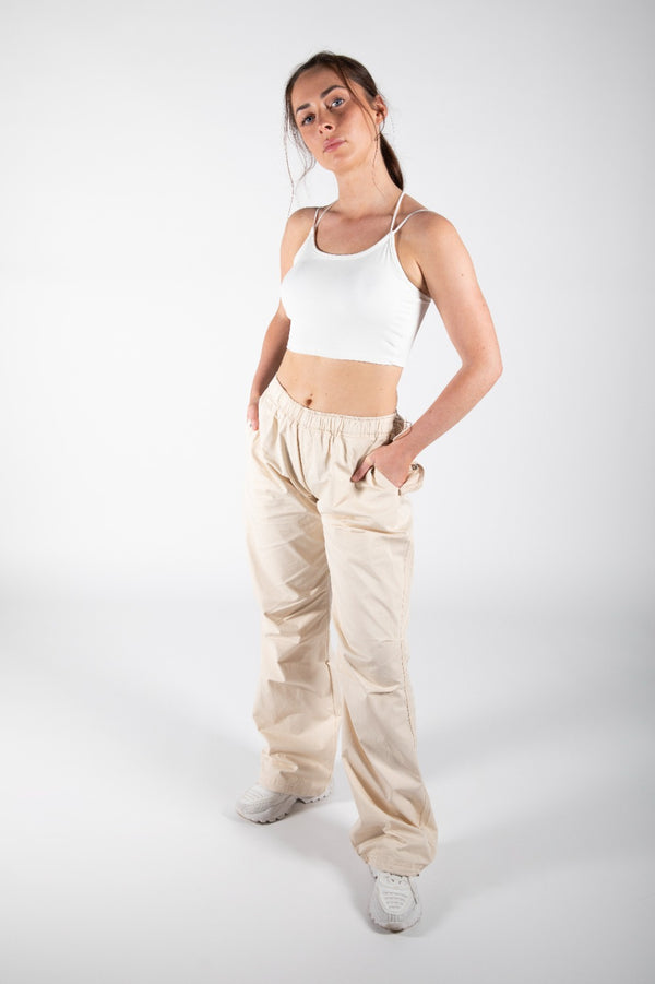 Beige Shell Low Waisted Parachute Trousers 