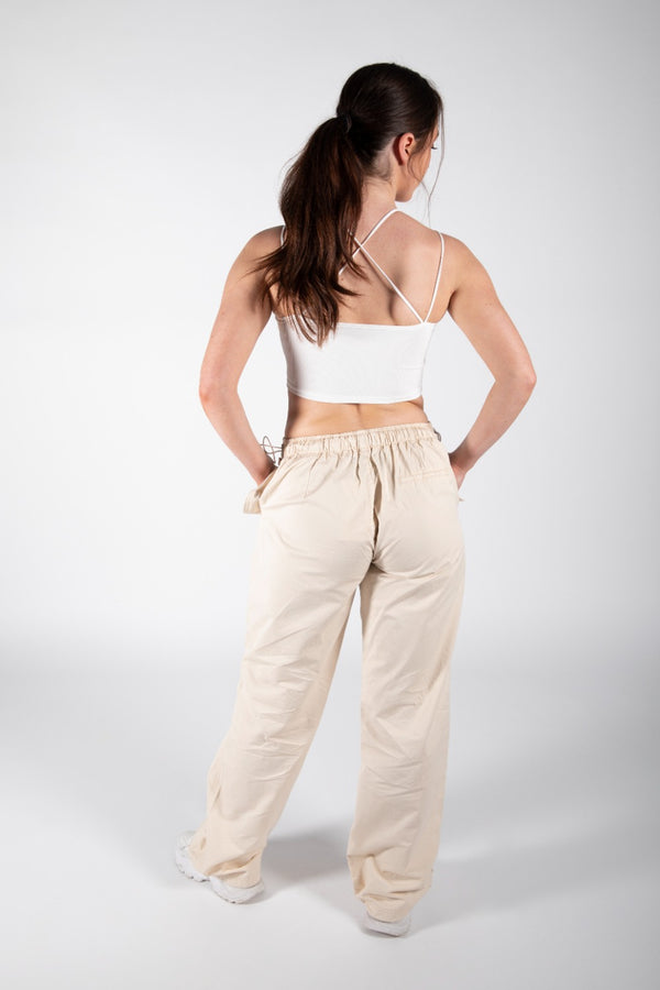 Beige Shell Low Waisted Parachute Trousers 
