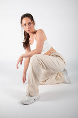 Beige Shell Low Waisted Parachute Trousers 