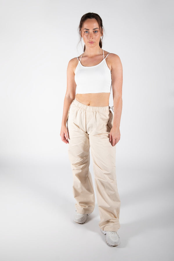 Beige Shell Low Waisted Parachute Trousers 