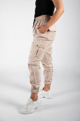 Beige Cuffed Hem Shell Cargo Joggers 