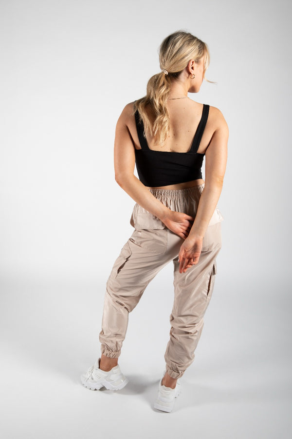 Beige Cuffed Hem Shell Cargo Joggers 