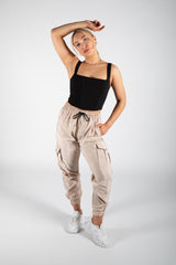 Beige Cuffed Hem Shell Cargo Joggers 