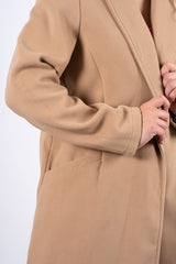 Beige mid length collared duster jacket 