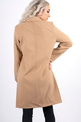 Beige mid length collared duster jacket 