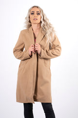 Beige mid length collared duster jacket 