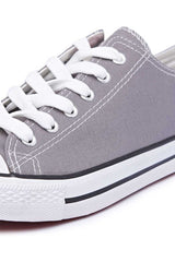 Grey Canvas Stripe Sole Flat Trainers