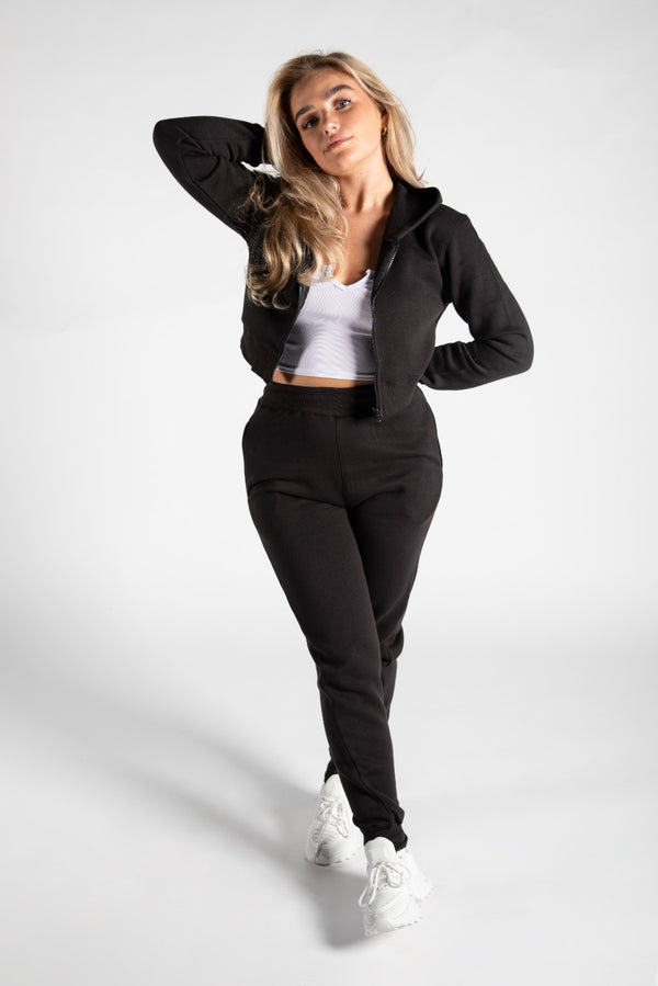 Black Cropped Hoodie And Joggers Co-Ord