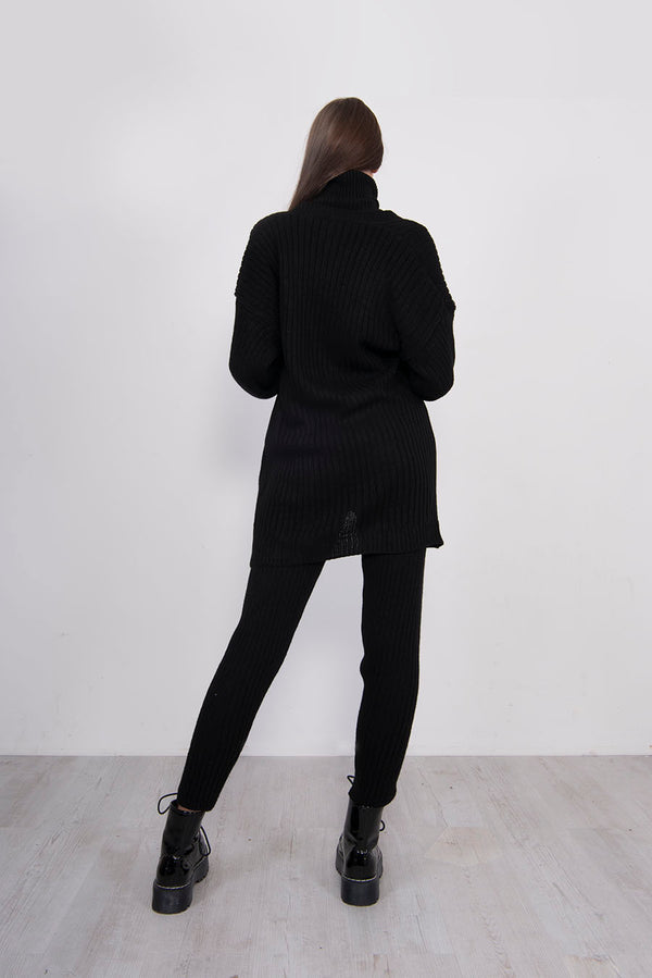Black 3 Piece Knitted Roll Neck Lounge Set