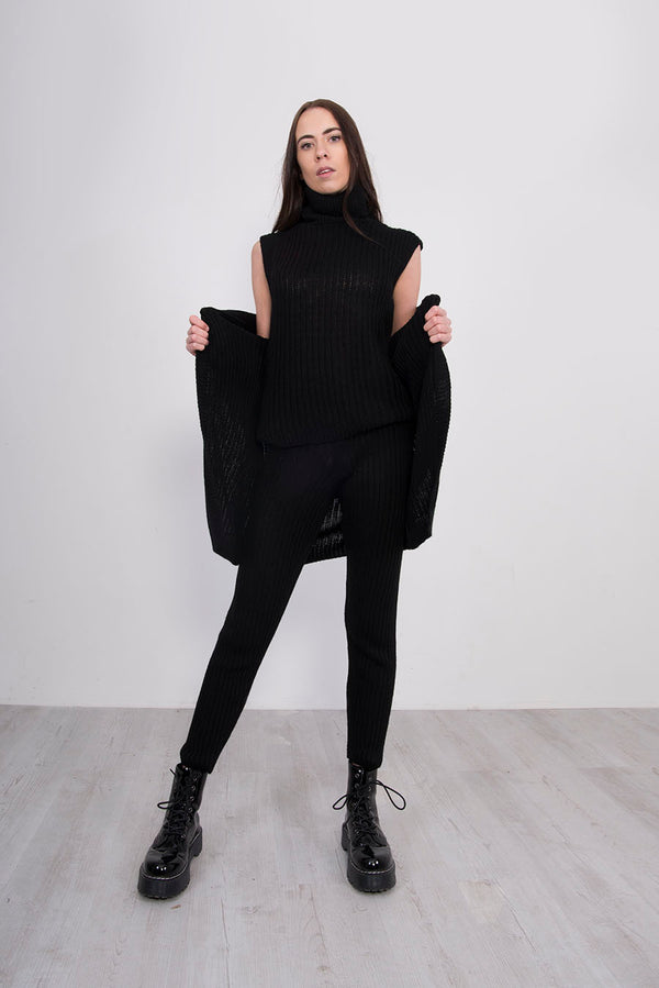 Black 3 Piece Knitted Roll Neck Lounge Set