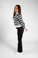 Black Diamond Check Print High Neck Jumper 