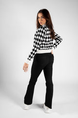 Black Diamond Check Print High Neck Jumper 