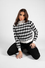 Black Diamond Check Print High Neck Jumper 