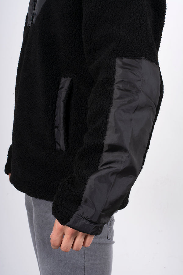 Mens black half zip borg pullover 