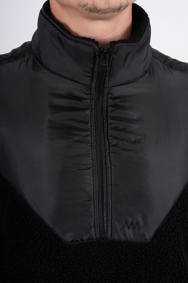 Mens black half zip borg pullover 