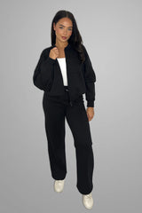Black Bomber Sweatshirt With Straight Leg Jogger