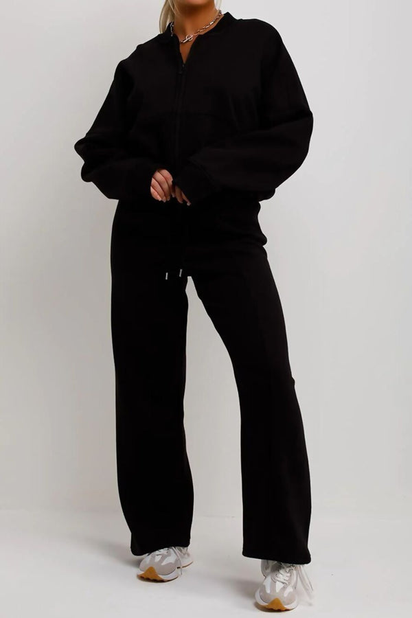 Black Bomber Sweatshirt With Straight Leg Jogger