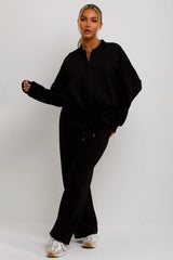 Black Bomber Sweatshirt With Zip And Joggers Loungewear Set