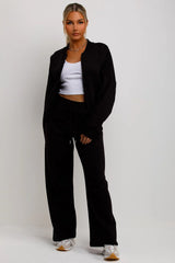 Black Bomber Sweatshirt With Zip And Joggers Loungewear Set