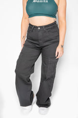 Black Wide Leg Cargo Trousers