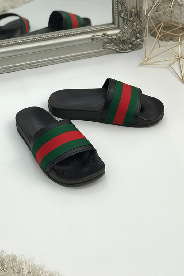 Black Chunky Style Striped Sliders